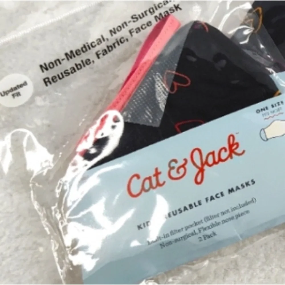 Cat & Jack Reusable Face Masks - Black with Hearts  and Coral - Pink - 4 Packs